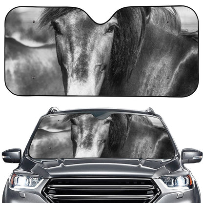 Monochrome Horse Print Car Windshield Sun Shade