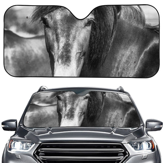 Monochrome Horse Print Car Windshield Sun Shade