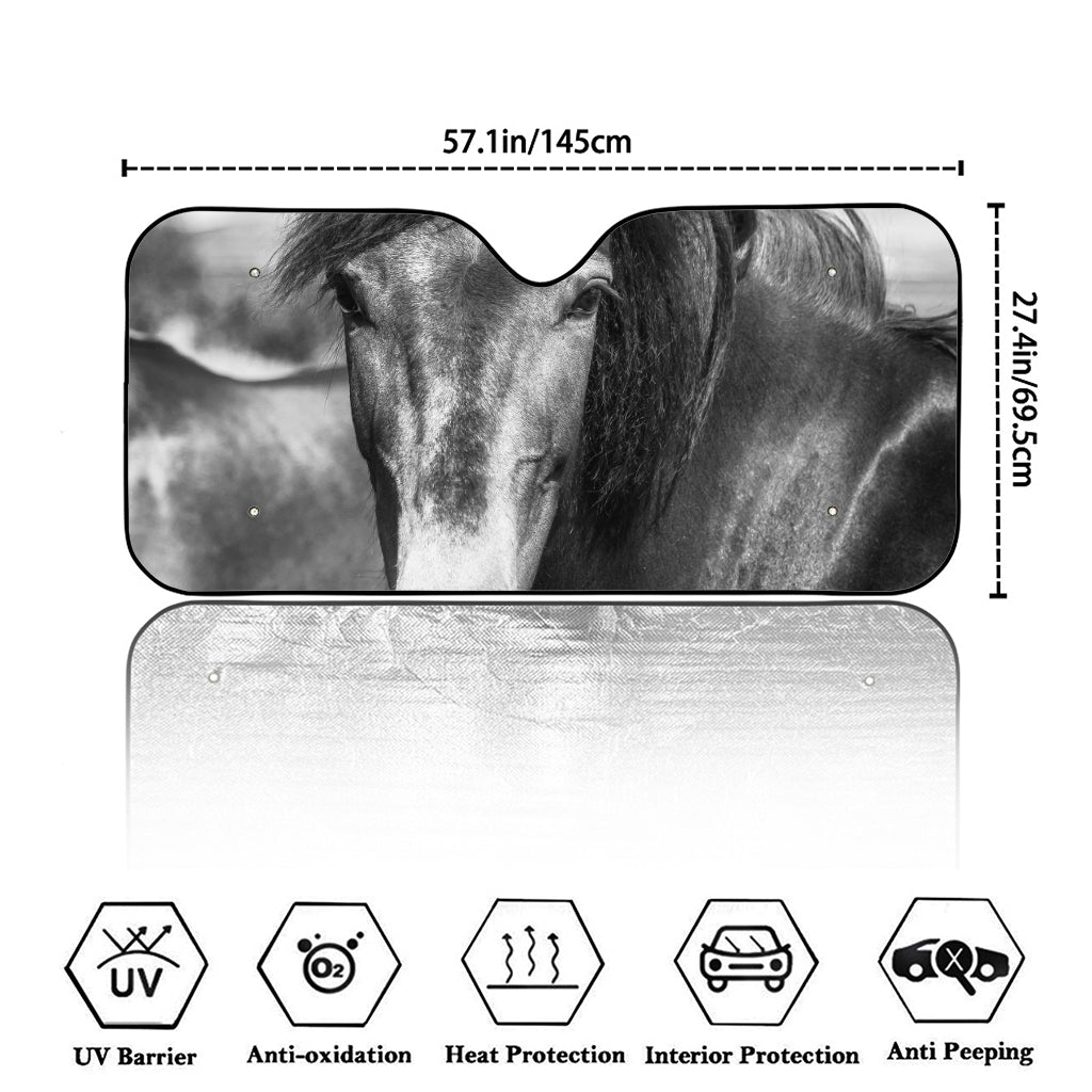 Monochrome Horse Print Car Windshield Sun Shade