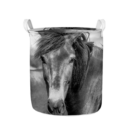 Monochrome Horse Print Collapsible Laundry Basket