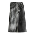 Monochrome Horse Print Cotton Front Slit Maxi Skirt