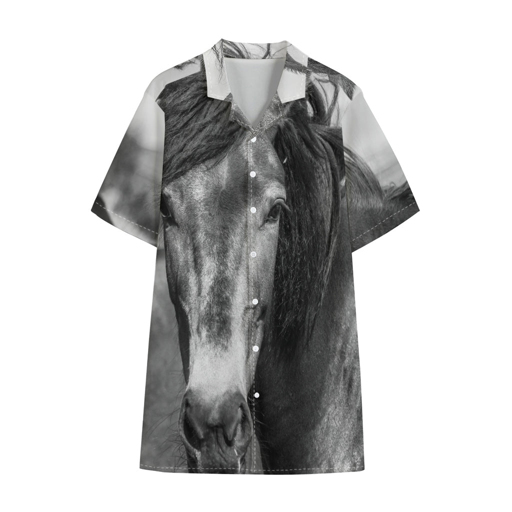Monochrome Horse Print Cotton Hawaiian Shirt