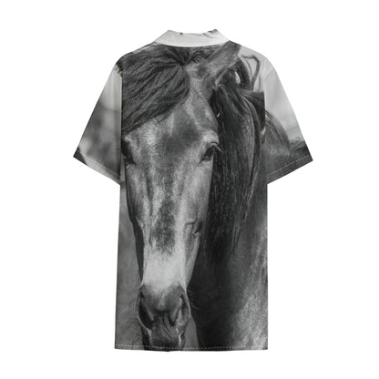 Monochrome Horse Print Cotton Hawaiian Shirt