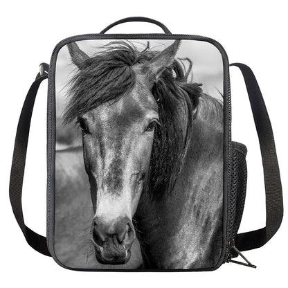 Monochrome Horse Print Crossbody Lunch Bag