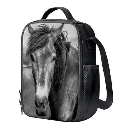 Monochrome Horse Print Crossbody Lunch Bag