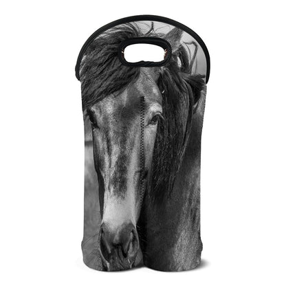 Monochrome Horse Print Double Neoprene Wine Tote