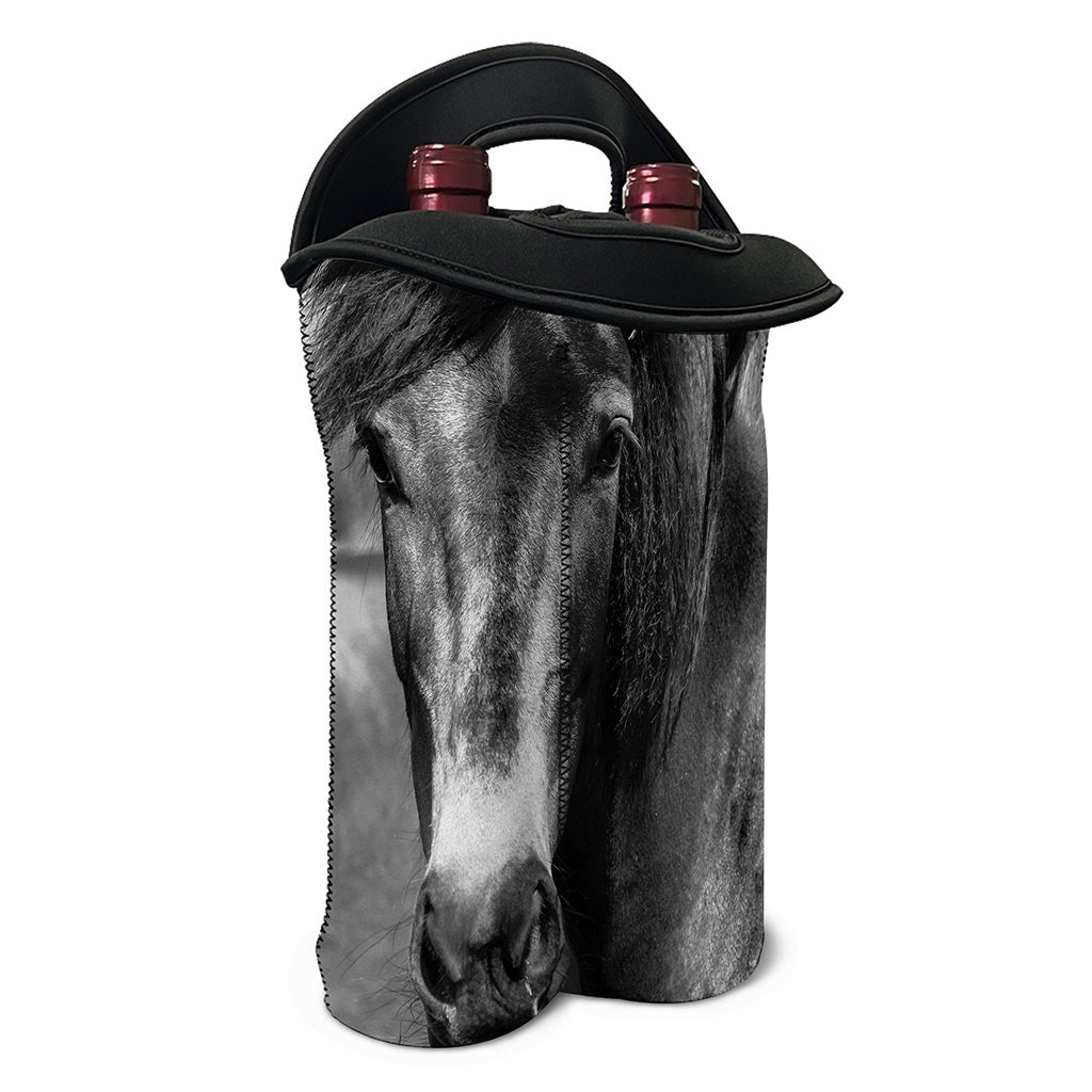 Monochrome Horse Print Double Neoprene Wine Tote