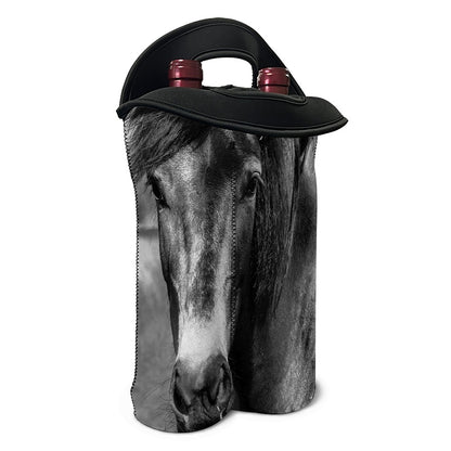 Monochrome Horse Print Double Neoprene Wine Tote