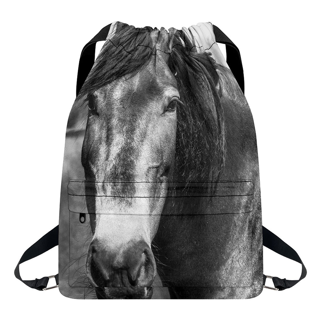 Monochrome Horse Print Drawstring Backpack