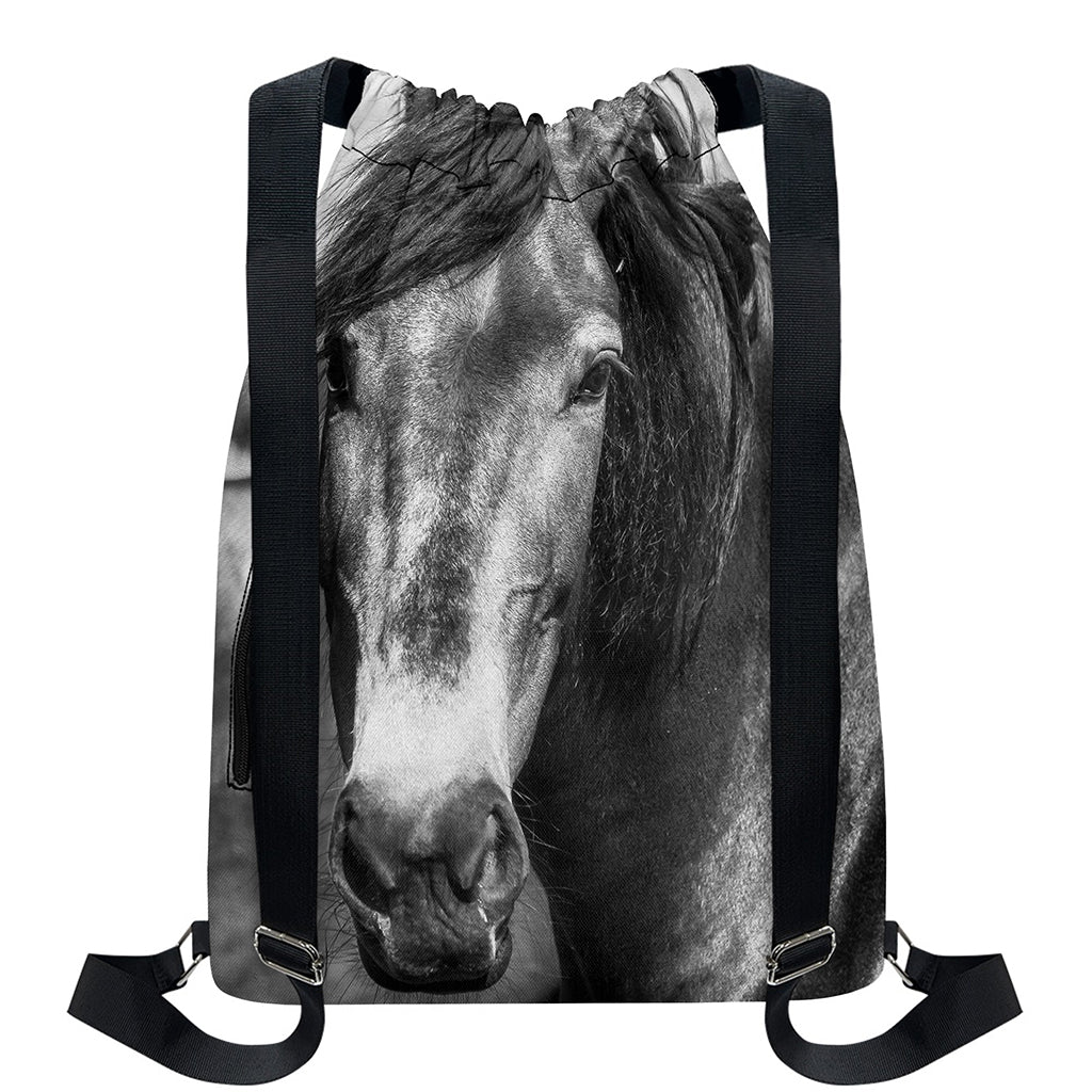 Monochrome Horse Print Drawstring Backpack