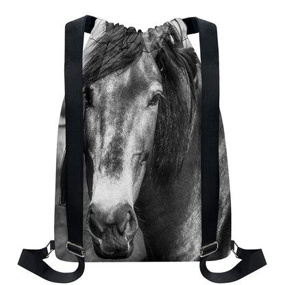 Monochrome Horse Print Drawstring Backpack