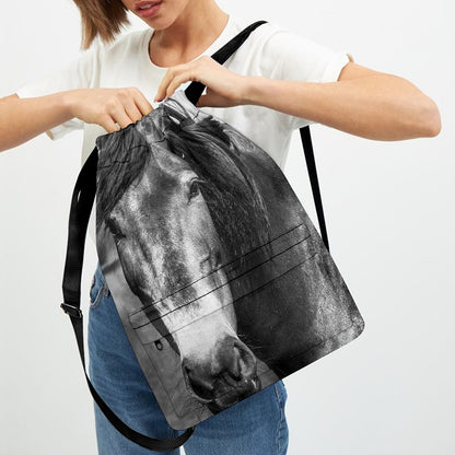 Monochrome Horse Print Drawstring Backpack