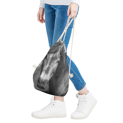 Monochrome Horse Print Drawstring Bag