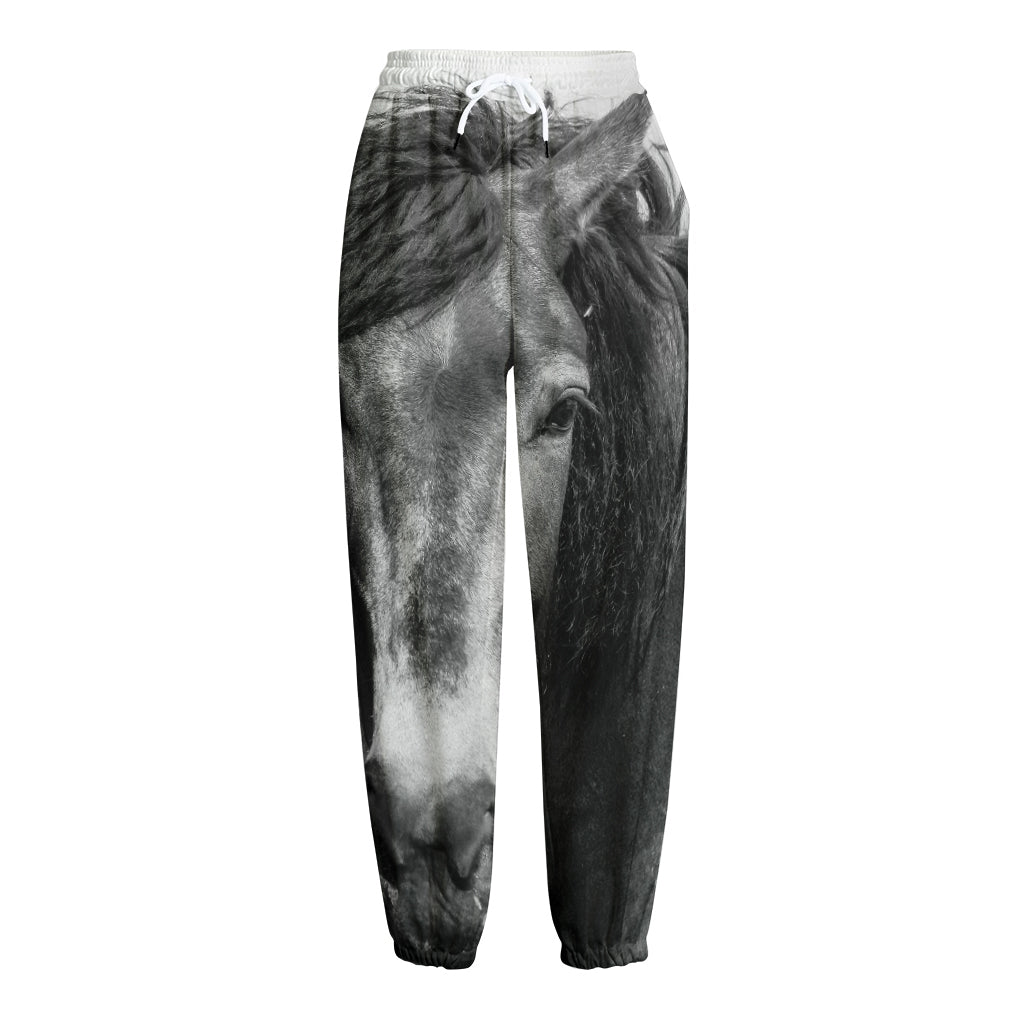 Monochrome Horse Print Fleece Lined Knit Pants