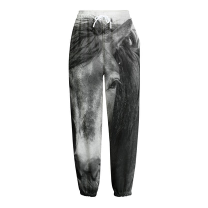 Monochrome Horse Print Fleece Lined Knit Pants