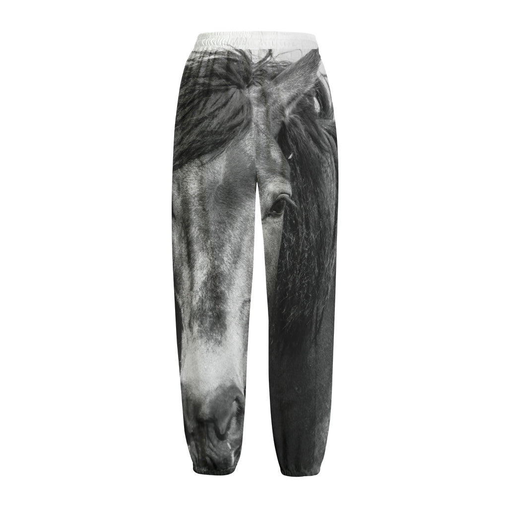 Monochrome Horse Print Fleece Lined Knit Pants