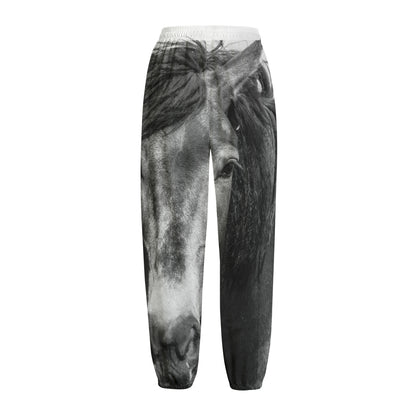 Monochrome Horse Print Fleece Lined Knit Pants