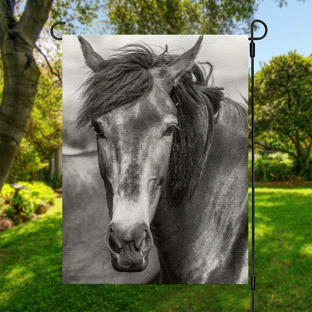 Monochrome Horse Print Garden Flag