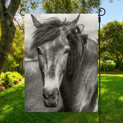 Monochrome Horse Print Garden Flag