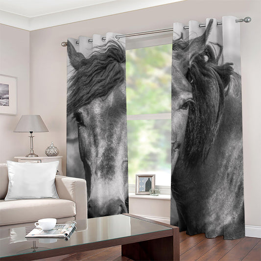Monochrome Horse Print Grommet Curtains