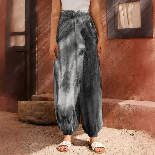 Monochrome Horse Print Harem Pants