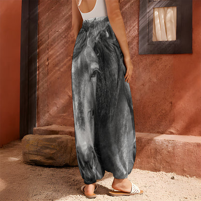 Monochrome Horse Print Harem Pants