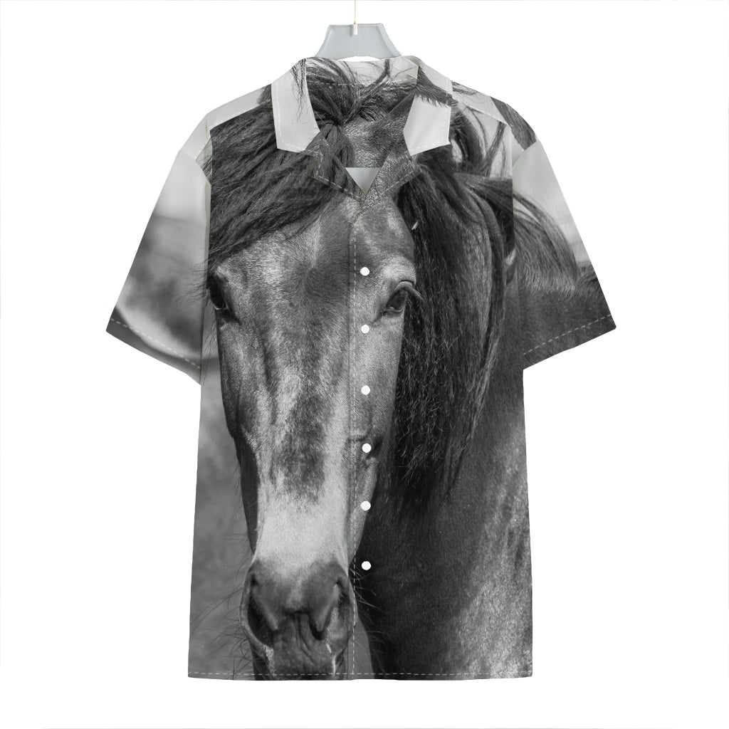 Monochrome Horse Print Hawaiian Shirt