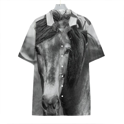 Monochrome Horse Print Hawaiian Shirt
