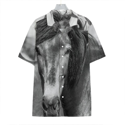Monochrome Horse Print Hawaiian Shirt