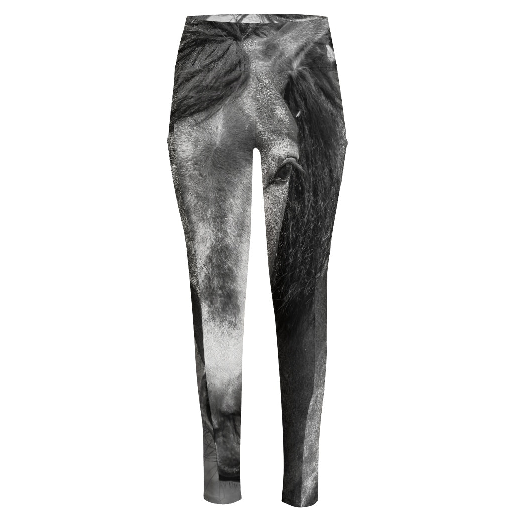 Monochrome Horse Print High-Waisted Pocket Leggings