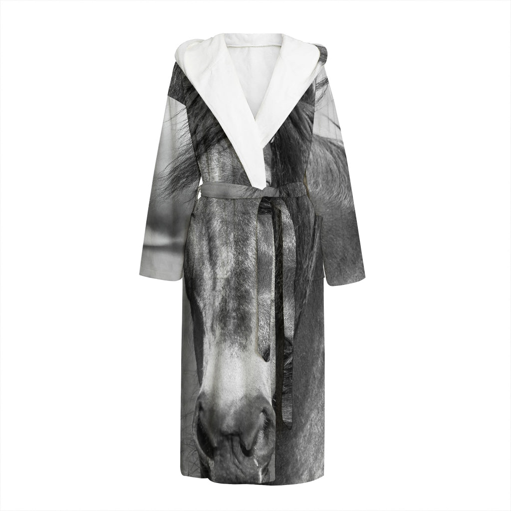 Monochrome Horse Print Hooded Bathrobe