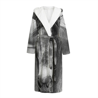 Monochrome Horse Print Hooded Bathrobe