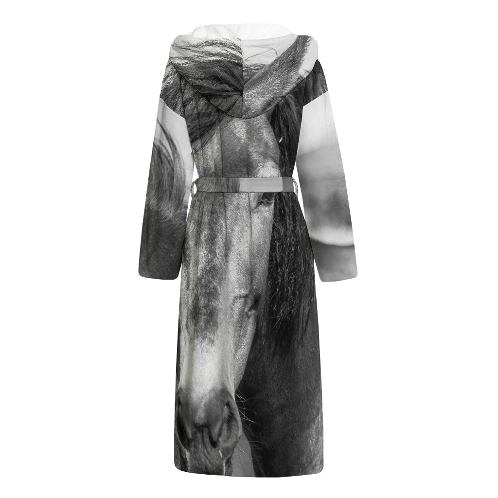 Monochrome Horse Print Hooded Bathrobe