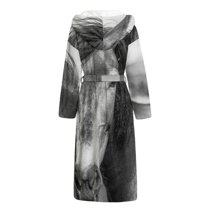 Monochrome Horse Print Hooded Bathrobe