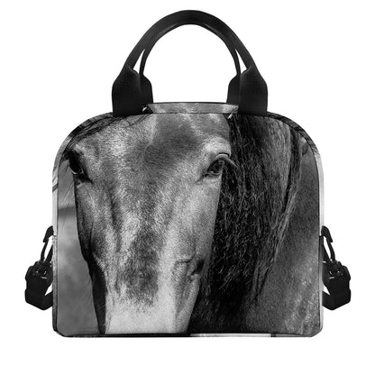 Monochrome Horse Print Insulated Lunch Bag