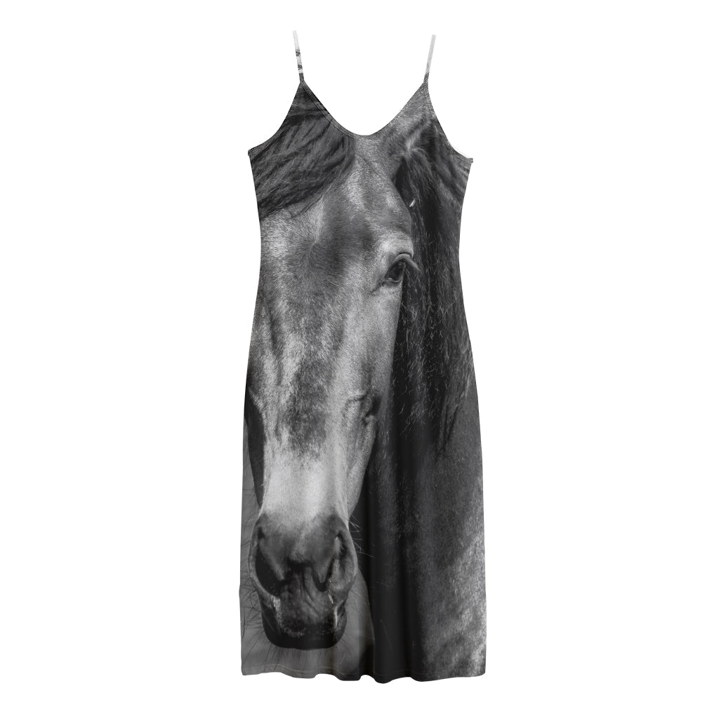 Monochrome Horse Print Jersey Midi Cami Dress