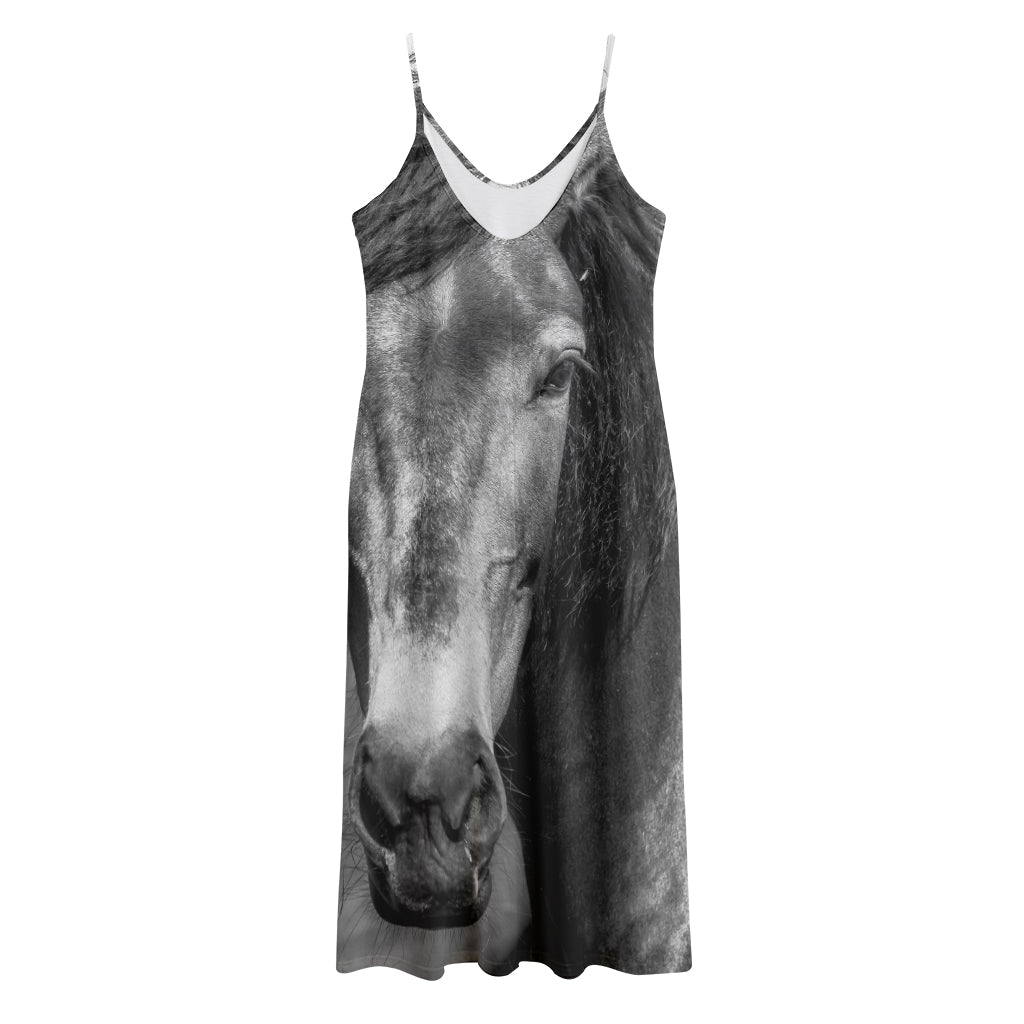 Monochrome Horse Print Jersey Midi Cami Dress