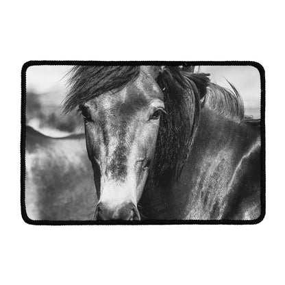 Monochrome Horse Print Kitchen Mat