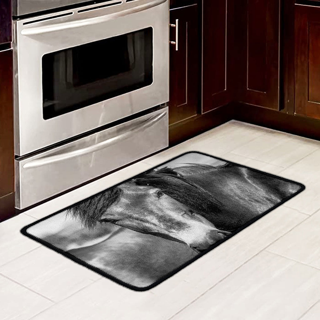 Monochrome Horse Print Kitchen Mat