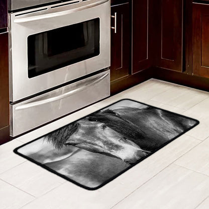 Monochrome Horse Print Kitchen Mat
