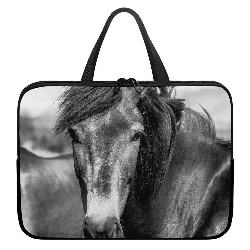 Monochrome Horse Print Laptop Sleeve With Handle