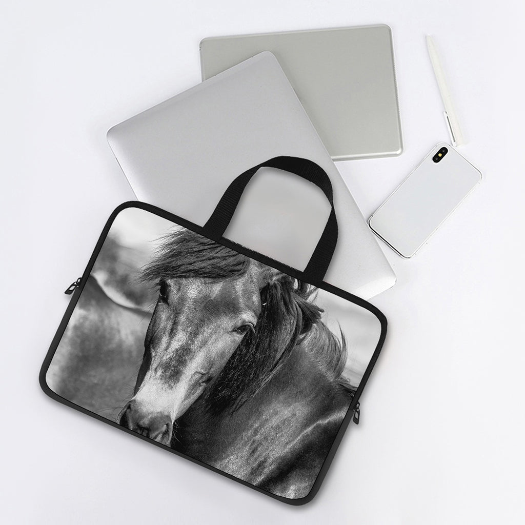Monochrome Horse Print Laptop Sleeve With Handle