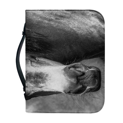 Monochrome Horse Print Leather Bible Cover