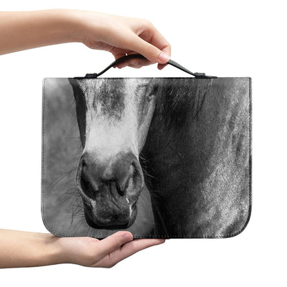 Monochrome Horse Print Leather Bible Cover