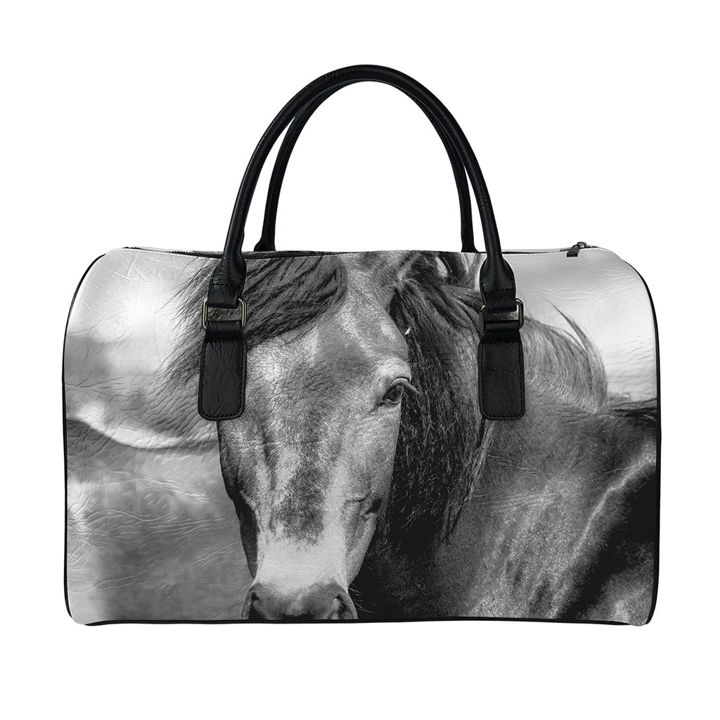 Monochrome Horse Print Leather Duffle Bag