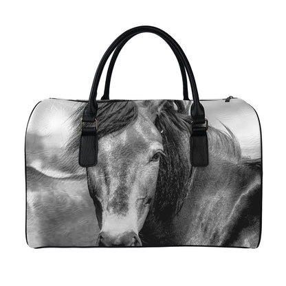Monochrome Horse Print Leather Duffle Bag