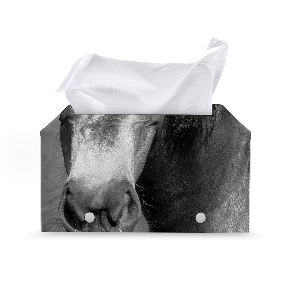 Monochrome Horse Print Leather Tissue Box Cover