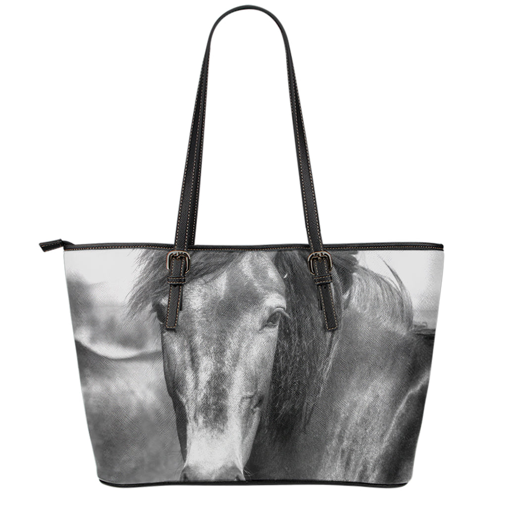 Monochrome Horse Print Leather Tote Bag