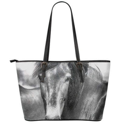 Monochrome Horse Print Leather Tote Bag