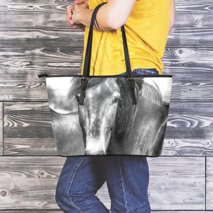 Monochrome Horse Print Leather Tote Bag